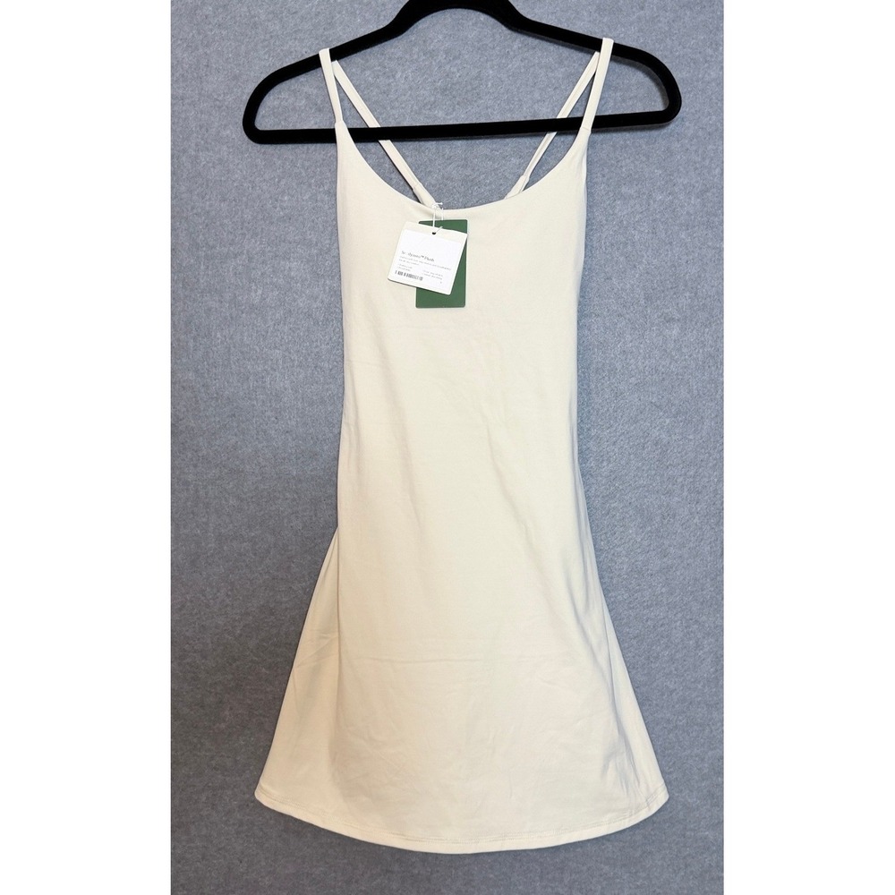 Halara Exercise Dress Small Cream Cloudful Built-in Shorts Pockets Athleisure